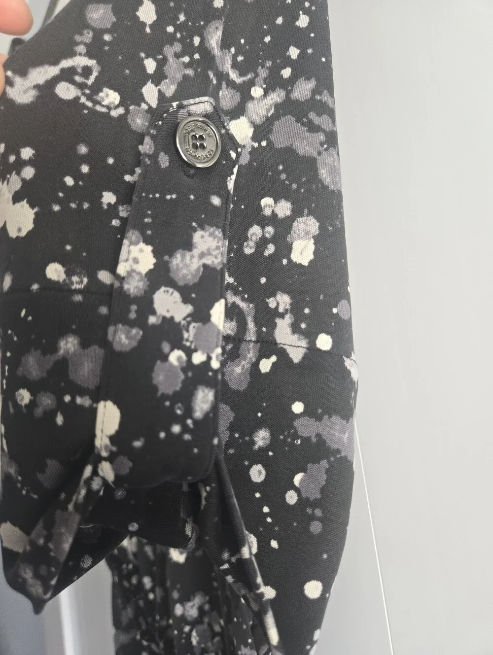 Tory Burch Black and White Splatter-Print Midi Shirt Dress 100% SILK Size Small